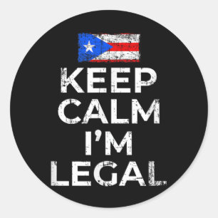 Adesivo Redondo Mantenha-Se Calmo Im Legal Porto Rico Bandeira Mul