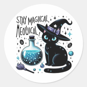 Adesivo Redondo Mantenha-se magia e meowgical bruxa negra