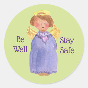 Adesivo Redondo Mantenha-Se Segura, Anjo, Palavras Positivas, Verd