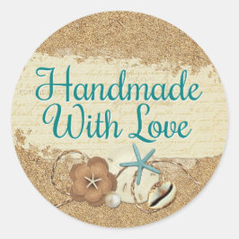 Adesivo Redondo Manuscrito Com Amor Areia Náutica De Praia