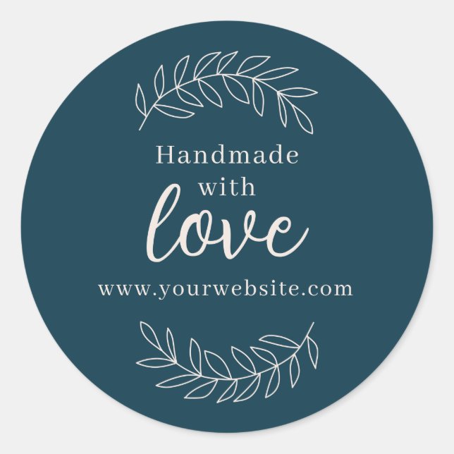 Adesivo Redondo Manuscrito Com Amor, azul (Frente)