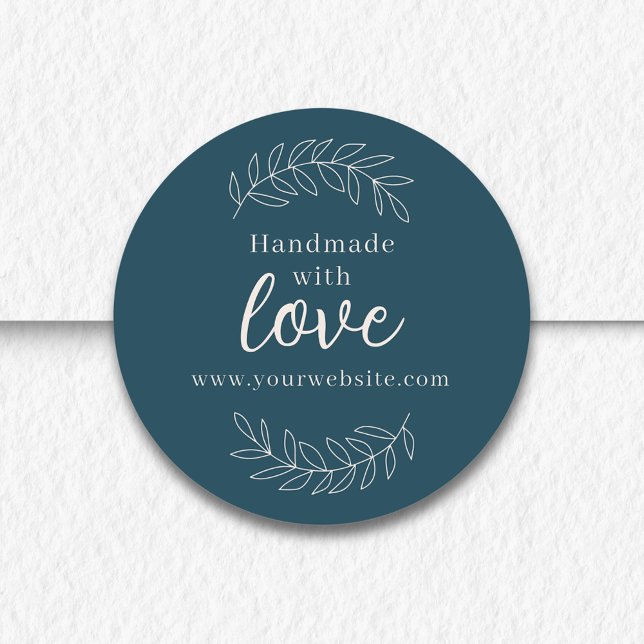 Adesivo Redondo Manuscrito Com Amor, azul (Create your own handmade with love stickers for your small business.)