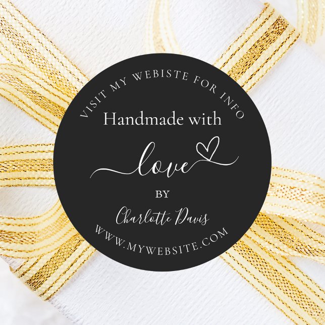 Adesivo Redondo Manuscrito com amor e nome branco preto (Criador carregado)