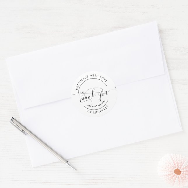 Adesivo Redondo Manuscrito Com Amor Elegante Obrigado Sticker (Envelope)