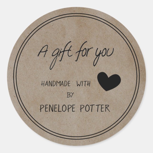 Adesivo Redondo Manuscrito com amor pelo seu nome Kraft Gift label (Frente)