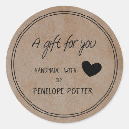 Adesivo Redondo Manuscrito com amor pelo seu nome Kraft Gift label