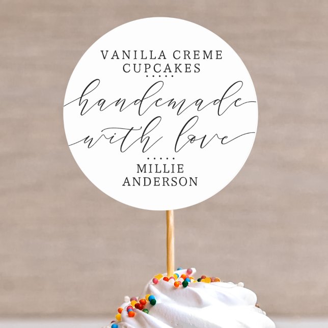 Adesivo Redondo Manuscrito com Amor, Script de Negócio Manuscrito (Criador carregado)