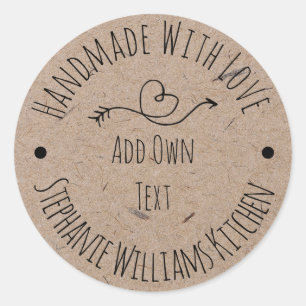 Adesivo Redondo Manuscrito com o Love Kraft Paper Label   Desenho 