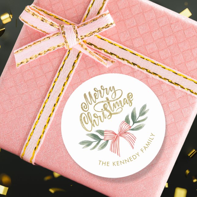 Adesivo Redondo Manuscrito de Arco de Aquarela Dourado Feliz Natal (Criador carregado)