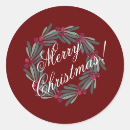 Adesivo Redondo Manuscrito Feliz de Natal Bonito Vermelho Festivo