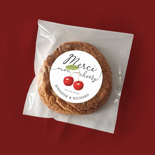 Adesivo Redondo Manuscrito Manuscrito De Casamento De Cerejas Boni (Criador carregado)