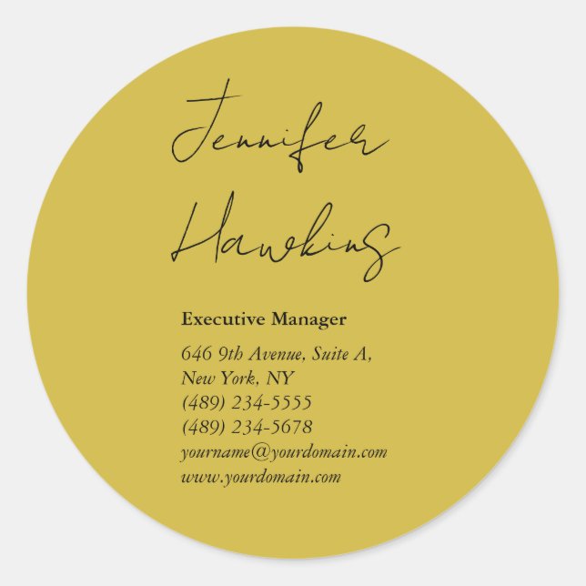 Adesivo Redondo manuscrito profissional de cor Dourada (Frente)