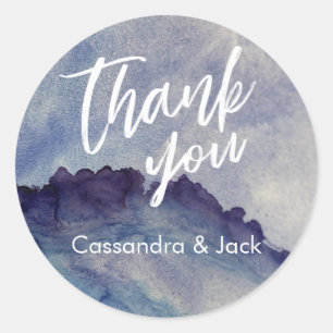 Adesivo Redondo Mão Casual Abstrato de Arte Líquida Azul e Roxo