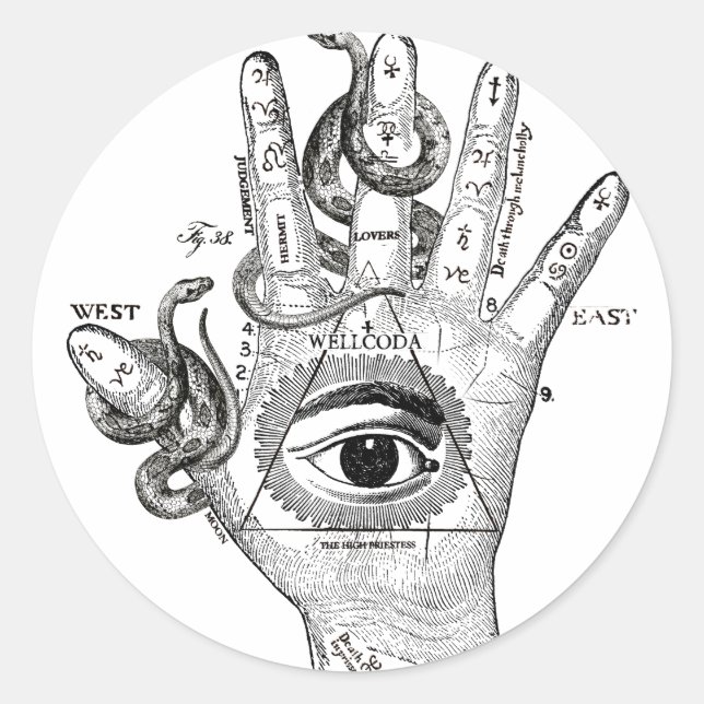 Adesivo Redondo Mão de Cobra do Compass Illuminati (Frente)