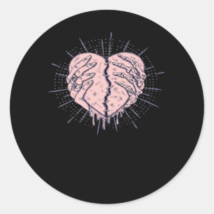 Adesivo Redondo Mão De Esqueleto Com Cardíaco Clássico