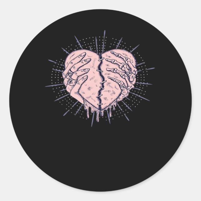 Adesivo Redondo Mão De Esqueleto Com Cardíaco Clássico (Frente)