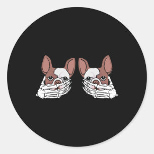 Adesivo Redondo Mão De Esqueleto Do Buldogue Na Figurina De Hallow