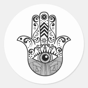 Adesivo Redondo Mão de Hamsa preto e branco