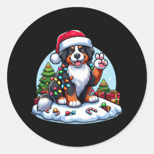 Adesivo Redondo Mão de Paz Bernese Montanha Luzes de Natal Mulhere