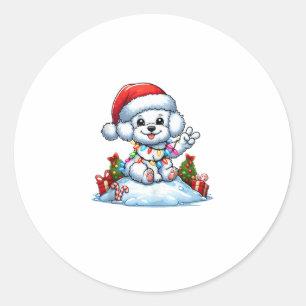 Adesivo Redondo Mão de Paz Bichon Frise Luzes de Natal Mulheres Cã