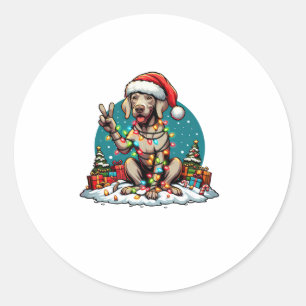 Adesivo Redondo Mão de Paz Weimaraner Cão Cachorro Luzes de Natal