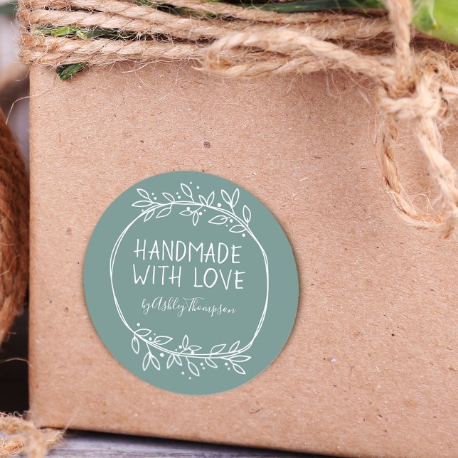 Adesivo Redondo Mão Desenhada À Mão Com Amor Teal Personalizado (Criador carregado)