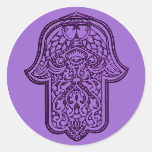 Adesivo Redondo Mão do Henna de Hamsa (roxo)