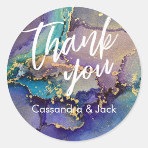 Adesivo Redondo Mão Dourada de Abstrato de Arte Líquida Multicol