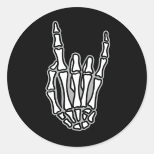 Adesivo Redondo Mão esquelética com sinal de rock and roll