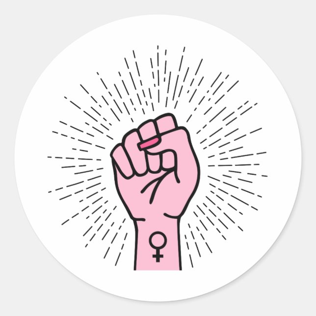 Adesivo Redondo Mão feminista com símbolo feminino (Frente)