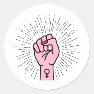 Adesivo Redondo Mão feminista com símbolo feminino