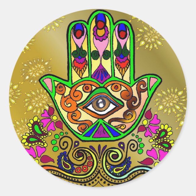 Adesivo Redondo Mão ouro de Fátima, Sticker (Frente)