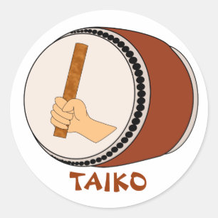Adesivo Redondo Mão Segurando Stick Taiko Drum Japonês