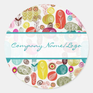 Adesivo Redondo Mão simples colorida teste padrão de flores retr