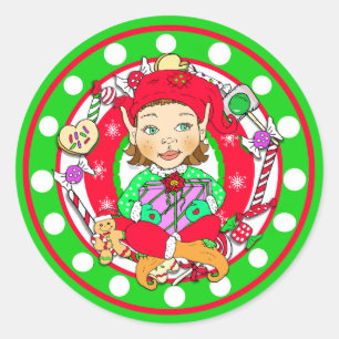 Adesivo Redondo Mão Whimsical Desenhada Elf de Natal