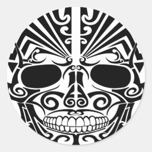 Adesivo Redondo Maori Tattoo Mask Skull