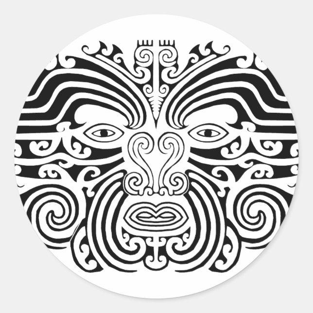 Adesivo Redondo Maori Tattoo - Preto e Branco (Frente)