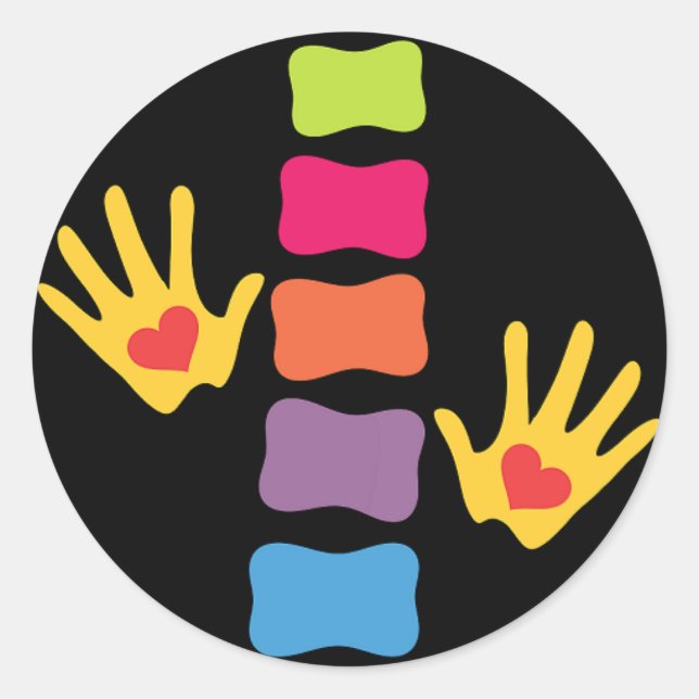 Adesivo Redondo Mãos Chiropracinhas e Vinheta Coluna (Frente)