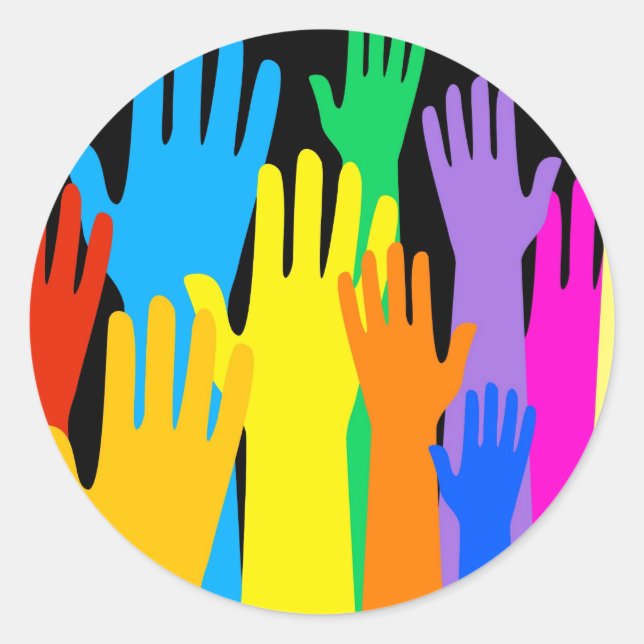 Adesivo Redondo Mãos Coloridas (Frente)