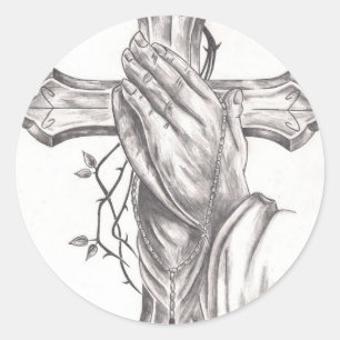 Adesivo Redondo Mãos & cruz Praying