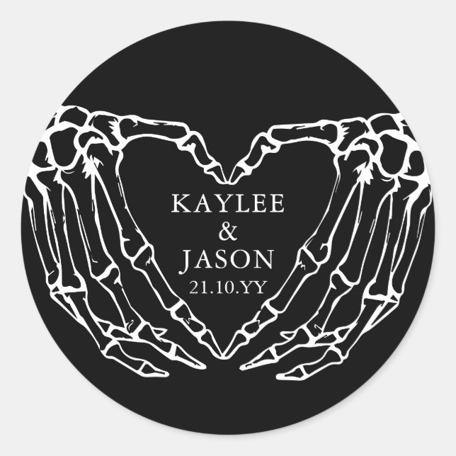 Adesivo Redondo Mãos de Esqueleto Caem Banho de Casais até que a m (Frente)