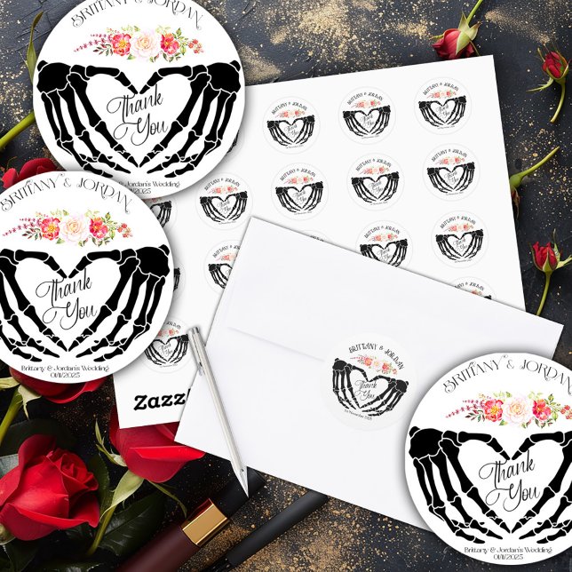 Adesivo Redondo Mãos de Esqueleto Light Gothic Casamento (Criador carregado)