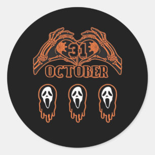 Adesivo Redondo Mãos De Esqueleto Para O Halloween Clássico
