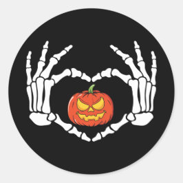 Adesivo Redondo Mãos do Esqueleto com Pumpkin Sticker