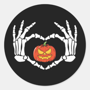 Adesivo Redondo Mãos do Esqueleto com Pumpkin Sticker