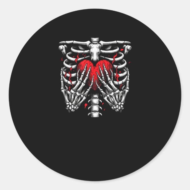 Adesivo Redondo Mãos do Esqueleto Segurando Diversão de Figurino d (Frente)