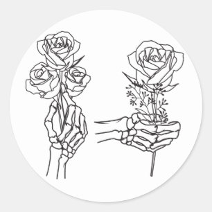 Adesivo Redondo Mãos do Esqueleto Segurando Rosas