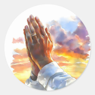Adesivo Redondo Mãos em Oração Presente Religioso Cristão Católico