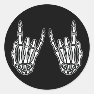 Adesivo Redondo Mãos esqueléticas, rock and roll