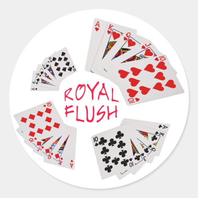Adesivo Redondo Mãos Poker - Royal Flush (Frente)
